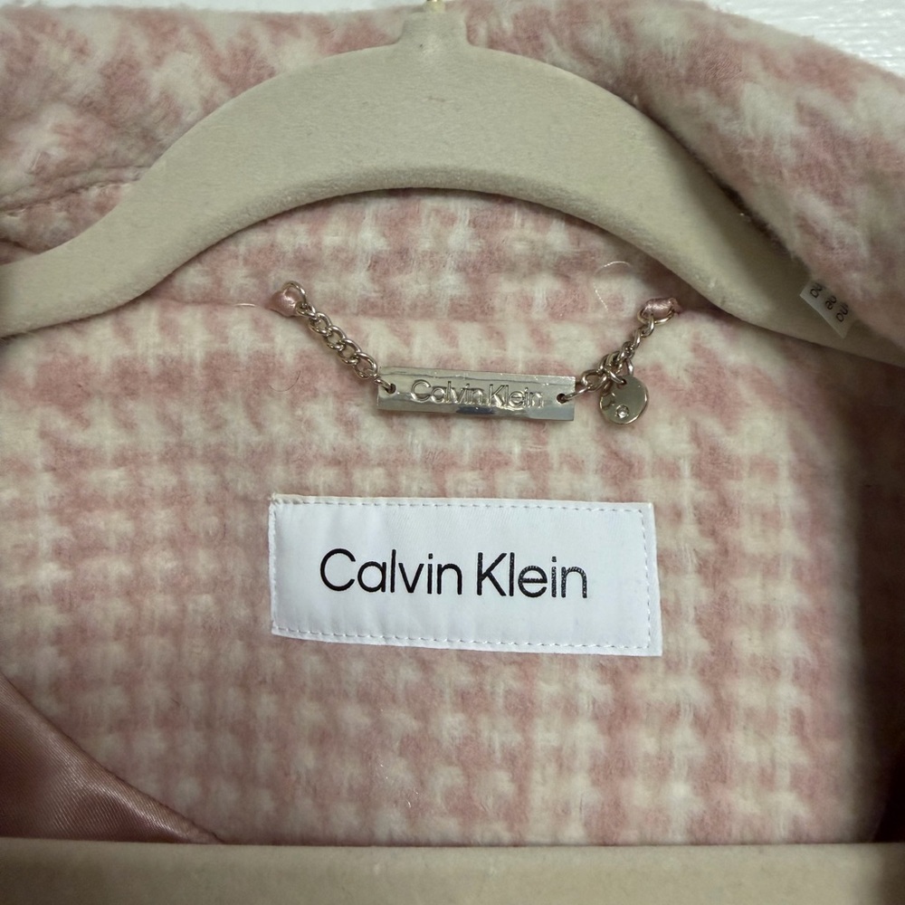 Calvin Klein Pink and Cream Houndstooth Trench Coat - Picture 8 of 9